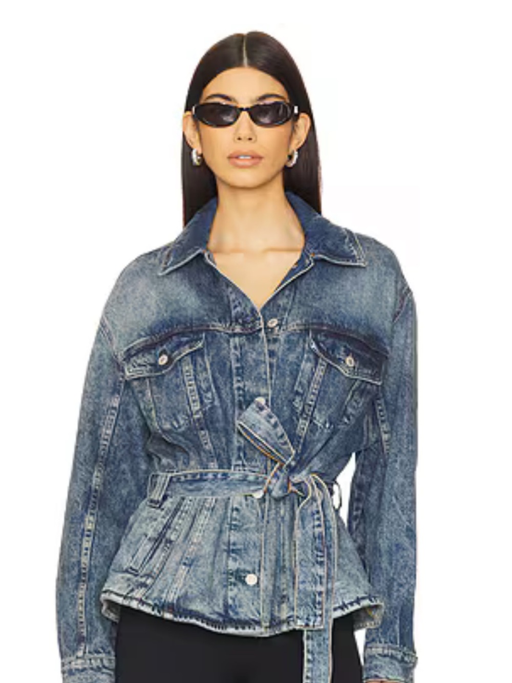 We The Free Washed Blue Denim Belted Jacket